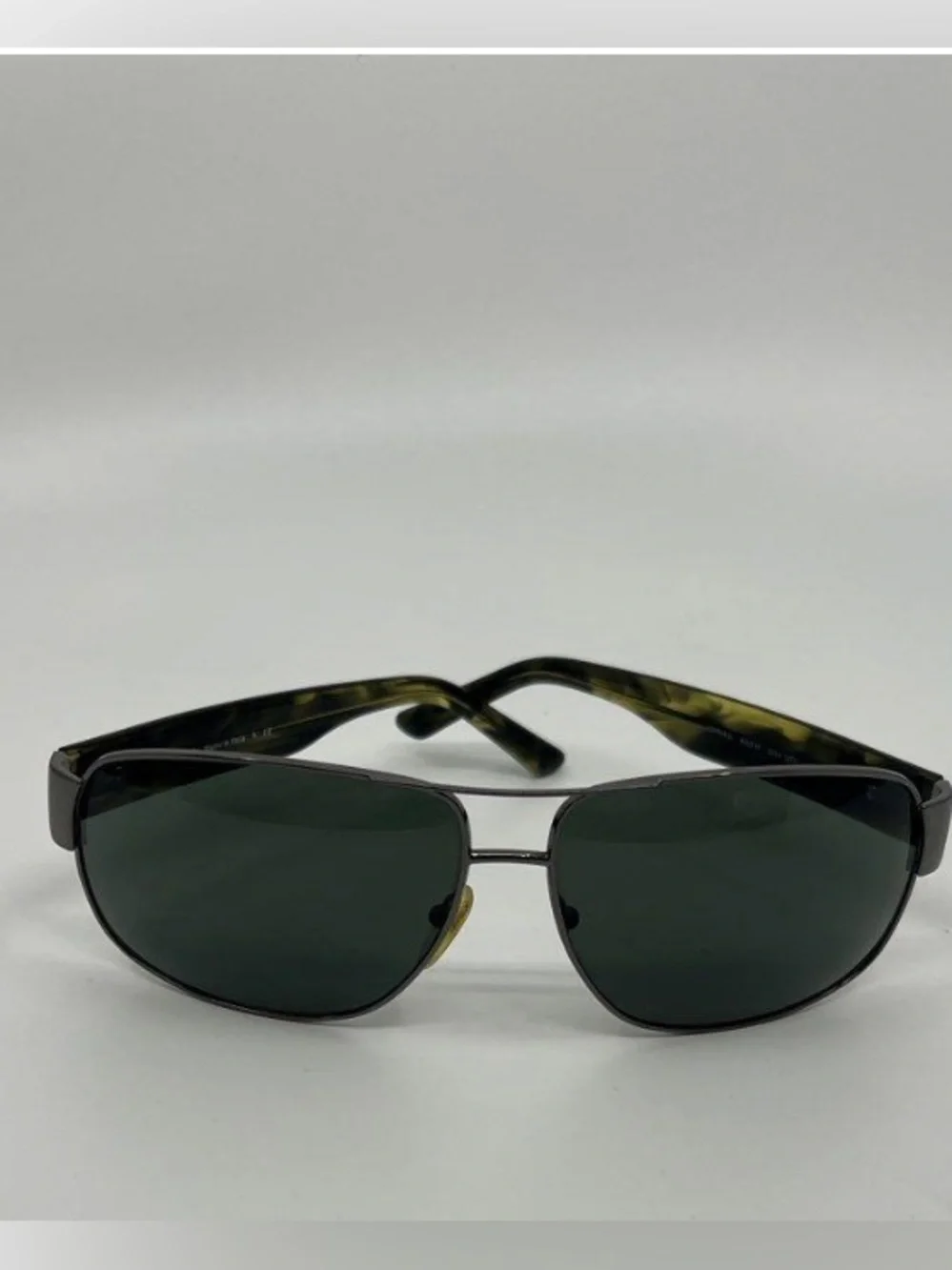 Prada Men’s Sunglasses Silver Frame with Dark Green Lenses